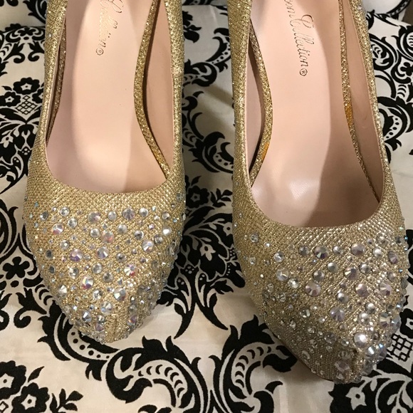 Shoes | New Gold Embellished Glitter Heels | Poshmark